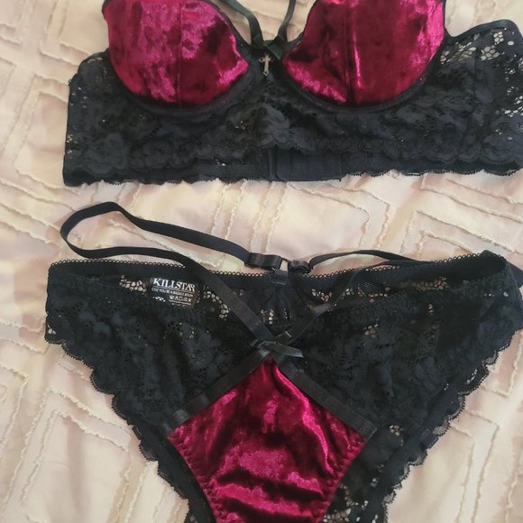 NWoT Killstar Ruby Scarlet Velvet Boudoir Bra and Panty Set - Picture 4 of 6